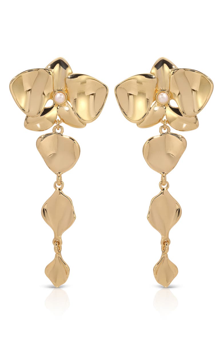 Ettika Freshwater Pearl Blossom Drop Earrings, Alternate, color, Gold/ Pearl