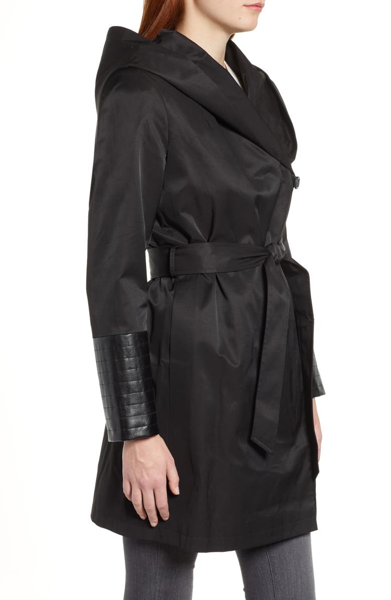 Via Spiga Faux Leather Trim Rain Jacket, Alternate, color, 