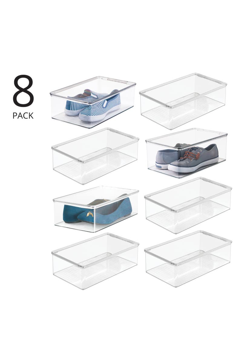 mDesign Plastic Closet Shoe Storage Organizer Box with Hinged Lid, 8 Pack, Alternate, color, 