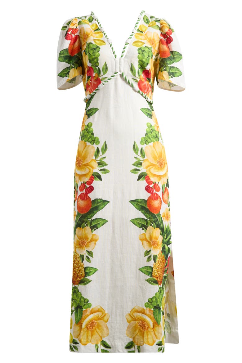 Picnic Flowers Linen Maxi Dress, Alternate, color, OFF-WHITE