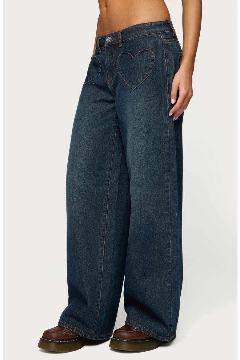Heart Pocket Low Rise Wide Leg Jeans, Alternate, color, DARK-BLUE
