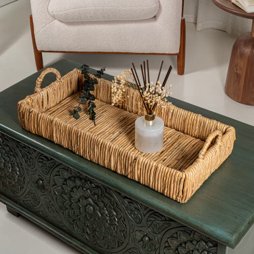Happimess Anika Traditional Southwestern Hand-woven Abaca Tray With Handles In Natural