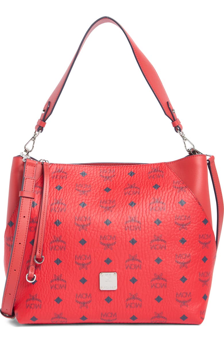 MCM Aren Logo Print Shoulder Bag, Main, color,