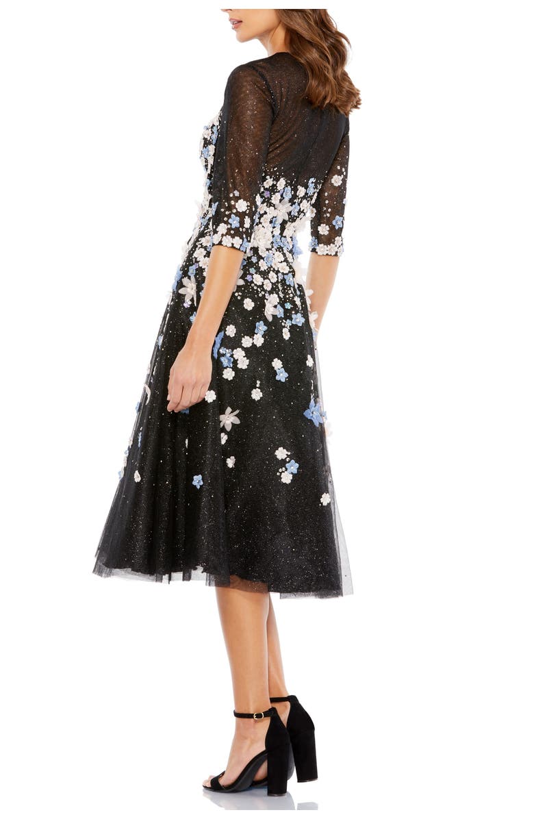 Mac Duggal Floral Embroidered A-Line Tea-Length Cocktail Dress, Alternate, color, Black Multi