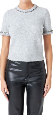 Endless Rose Paillette Trim Short Sleeve Sweater