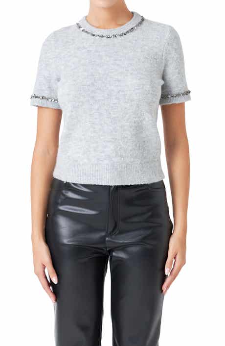 Paillette Trim Short Sleeve Sweater