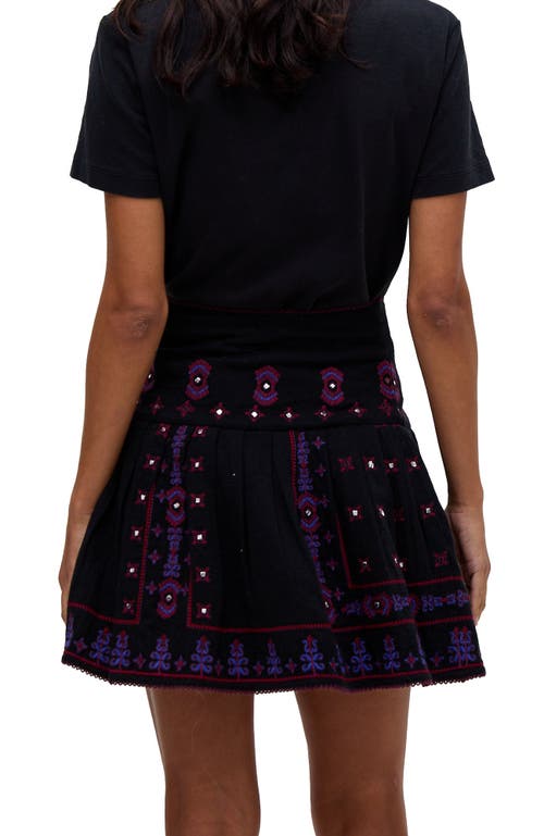 Raffya Issabel All Over Embroidered Mini Skirt In Black