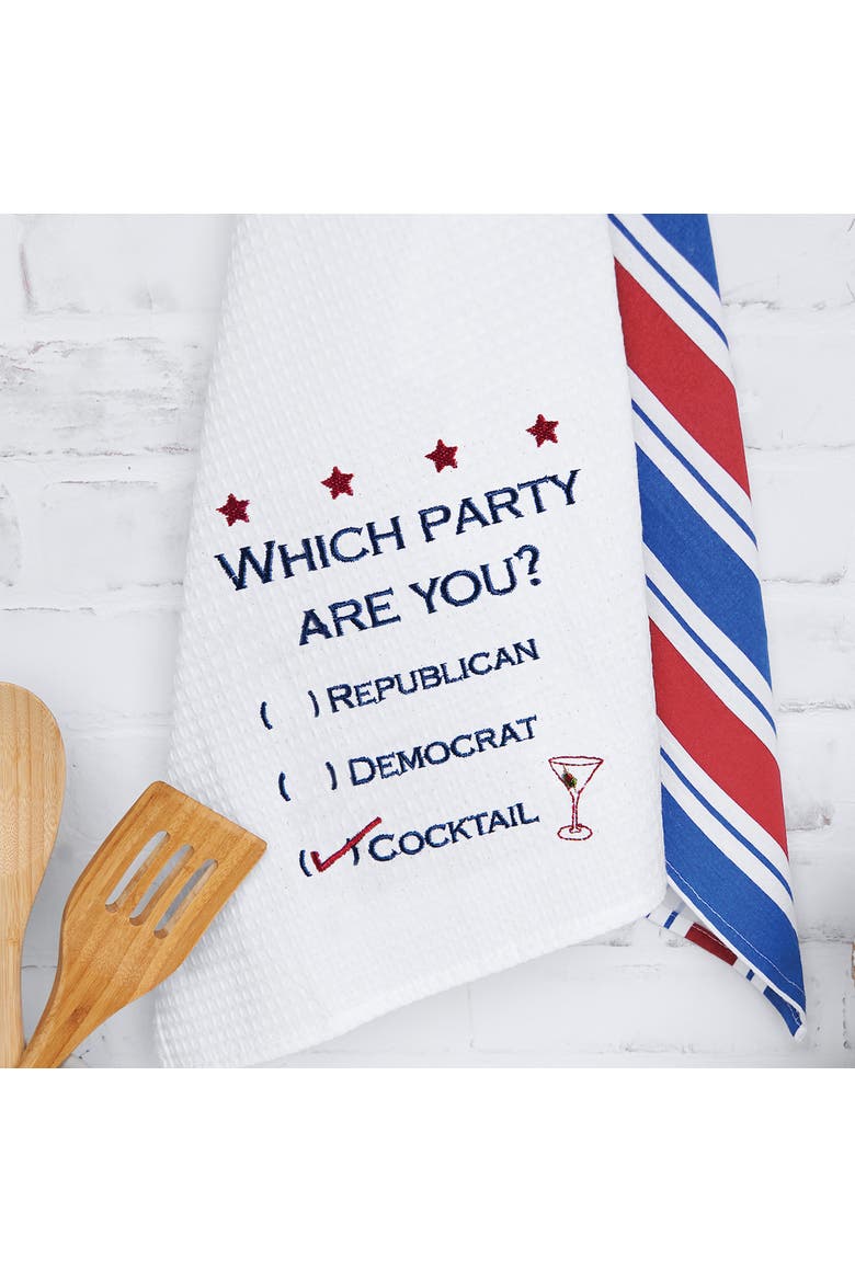 "Which Party Are You" Patriotic 100% Cotton Waffle Weave Dishtowel, Alternate, color, White