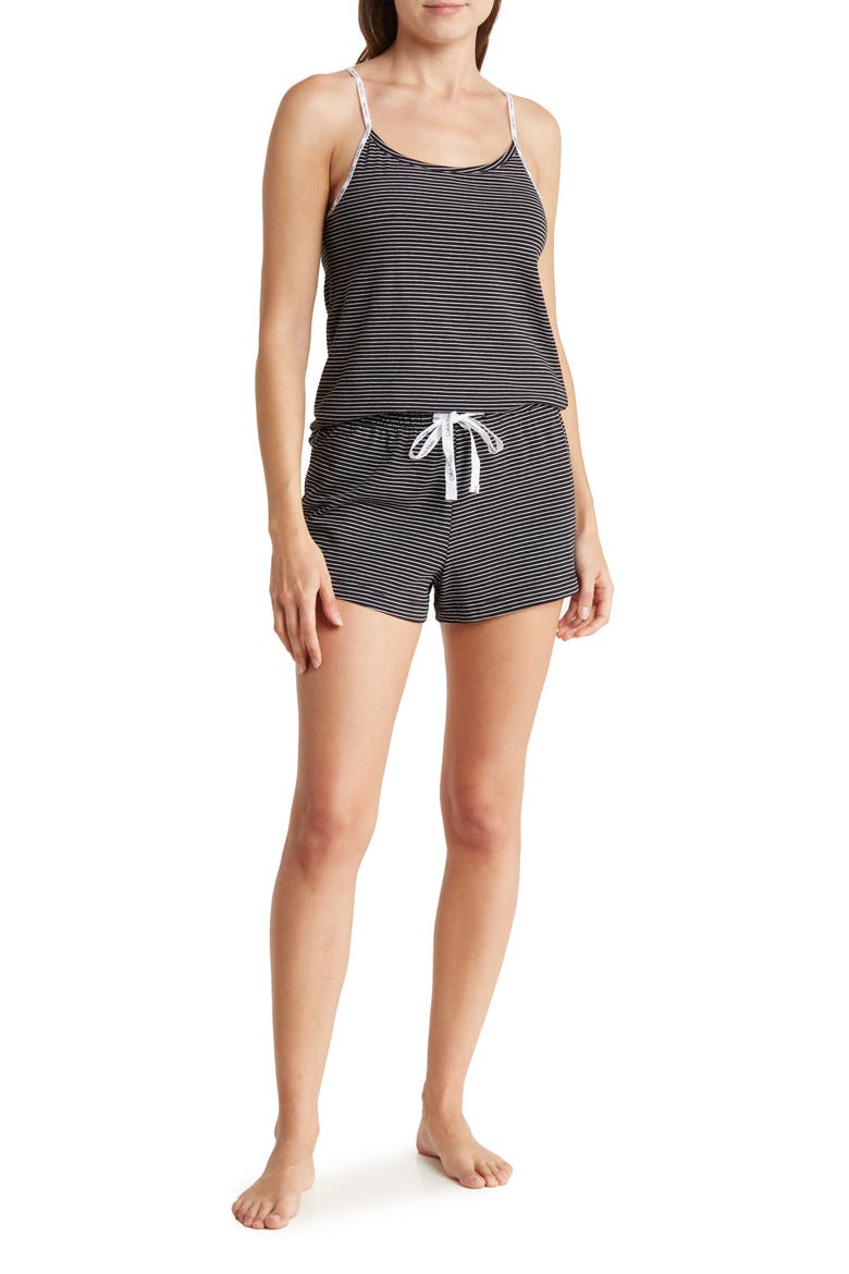Stretch Cotton Camisole & Shorts Pajamas, Main, color, ANIA STRIPE BLACK