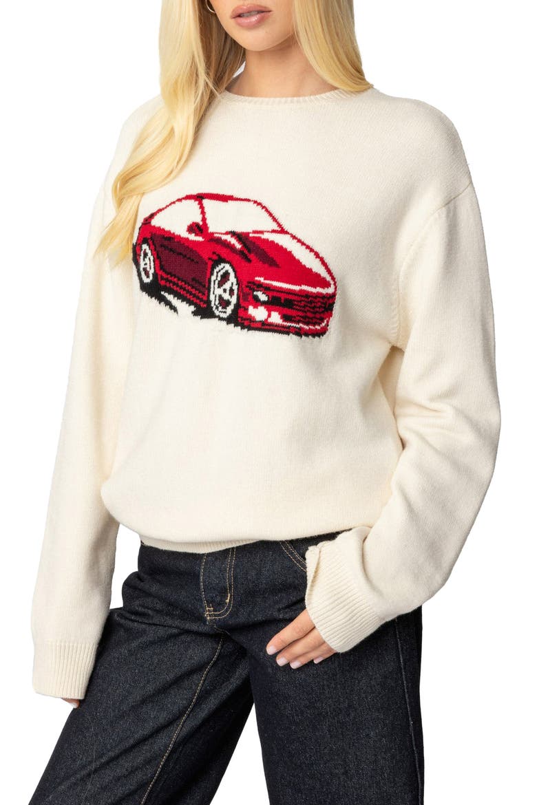Motor Medley Graphic Crewneck Sweater, Alternate, color, CREAM