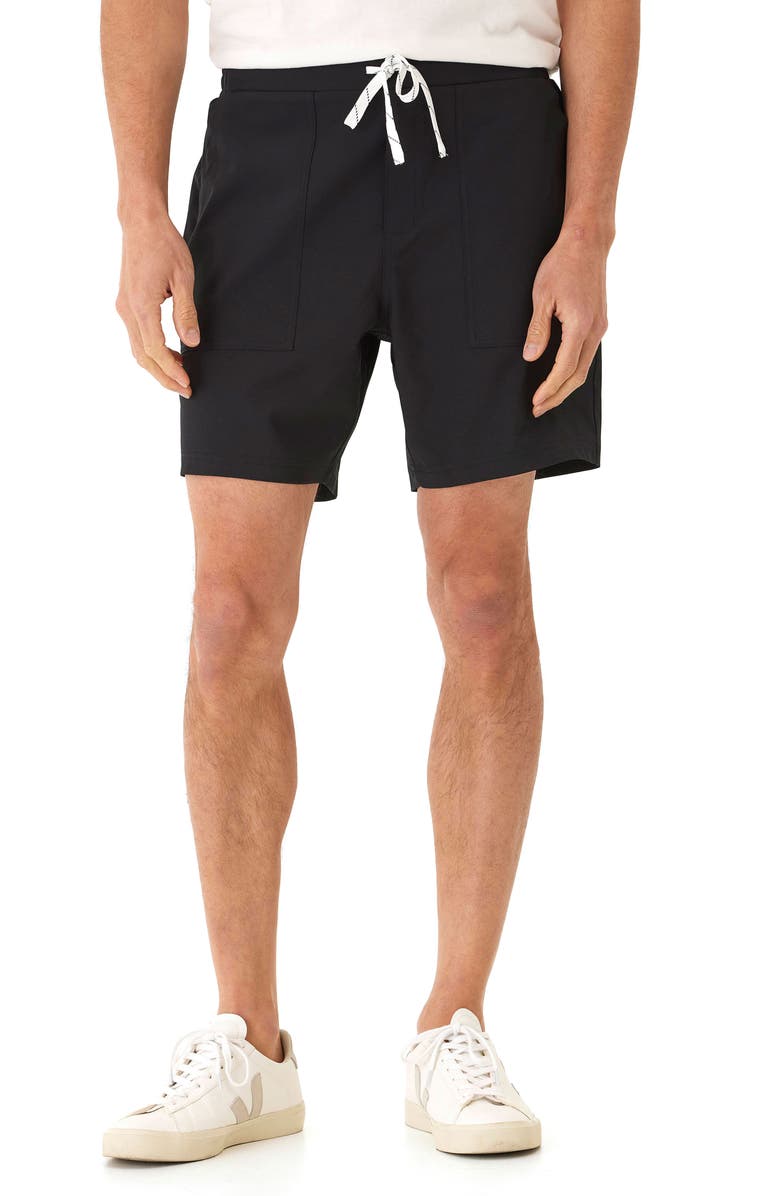 Threads 4 Thought Essential Flat Front Stretch Drawstring Shorts, Main, color, Black