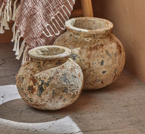 Tag Villa Rustic Decorative Antique White Bowl Vase For Home In Brown