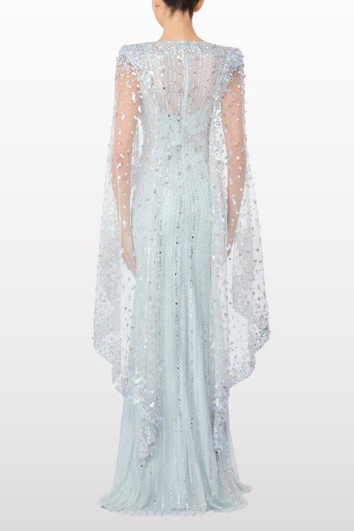 Jenny Packham Blaize Sequin-embellished Cape Maxi Dress In Blue