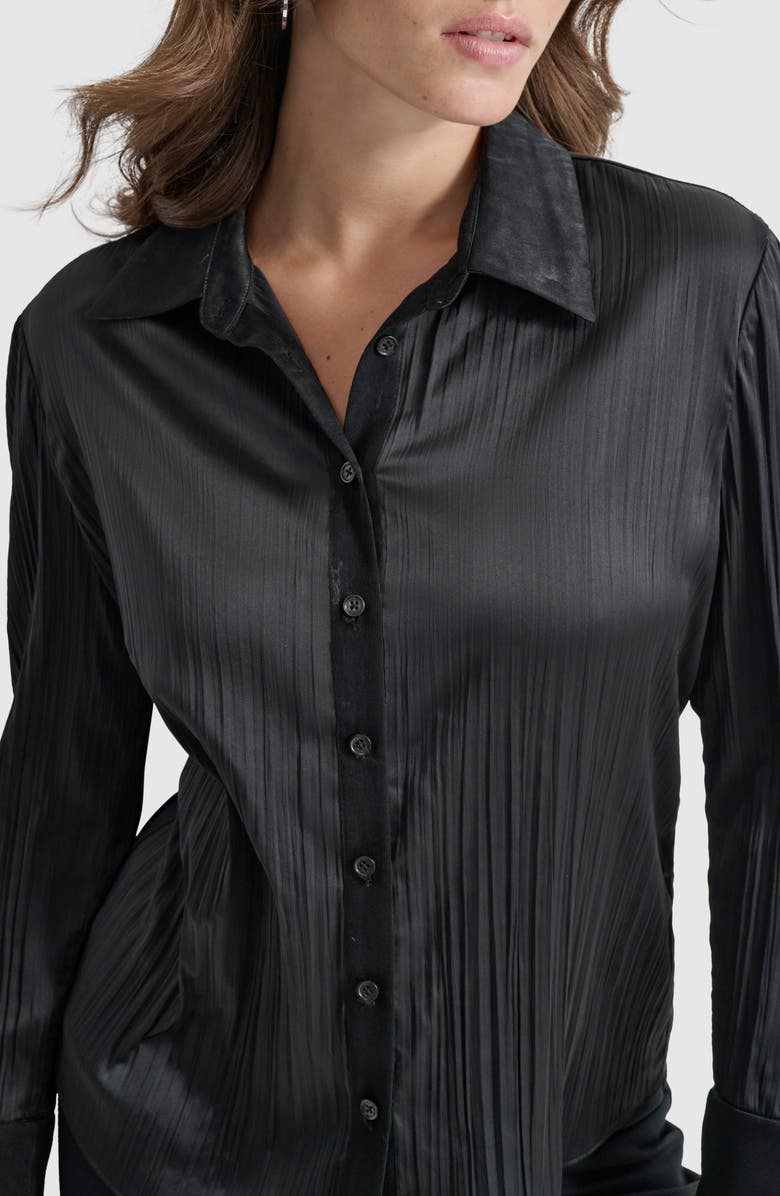 DKNY Plissé Satin Shirt, Alternate, color, 