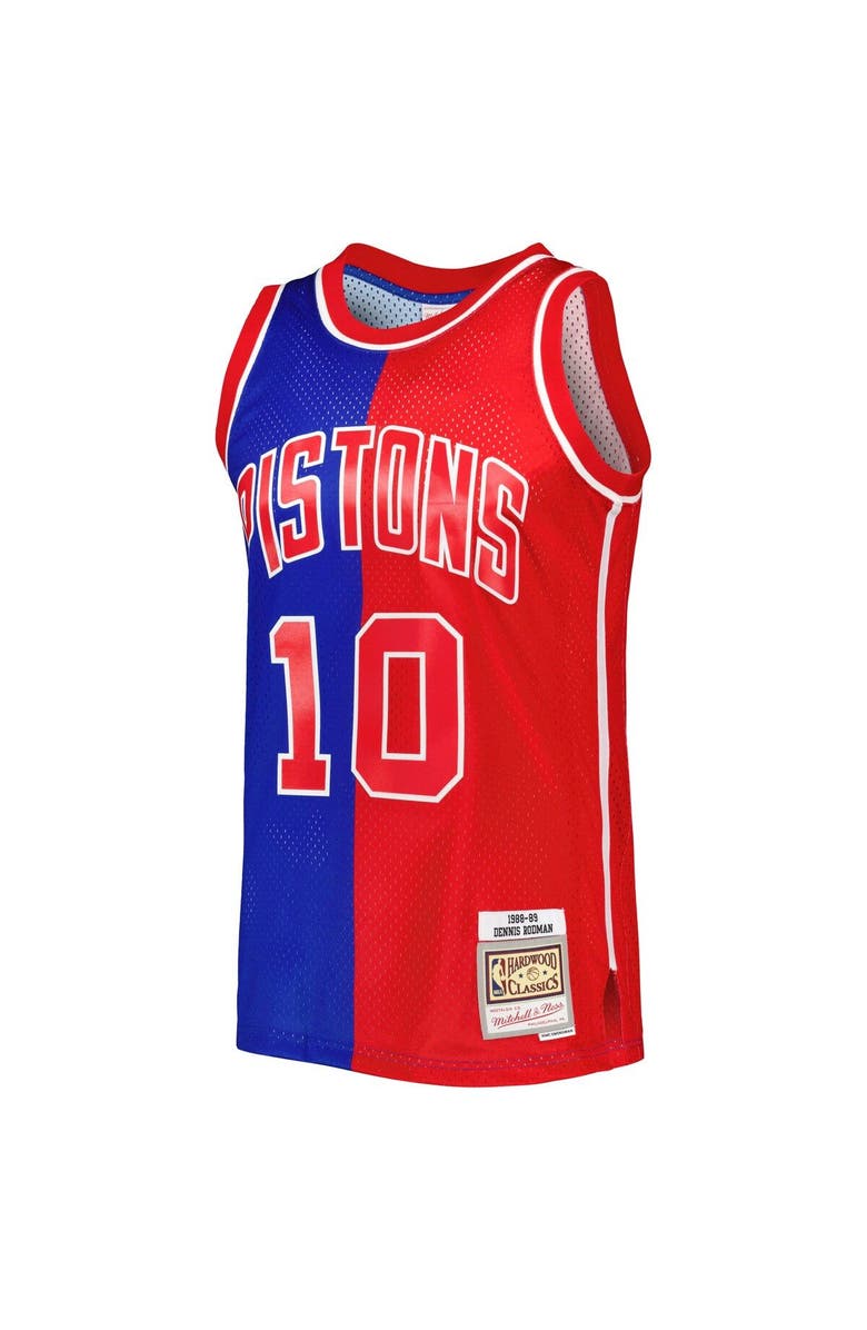Mitchell & Ness Men's Mitchell & Ness Dennis Rodman Blue/Red Detroit Pistons Hardwood Classics 1988/89 Split Swingman Jersey, Alternate, color, 