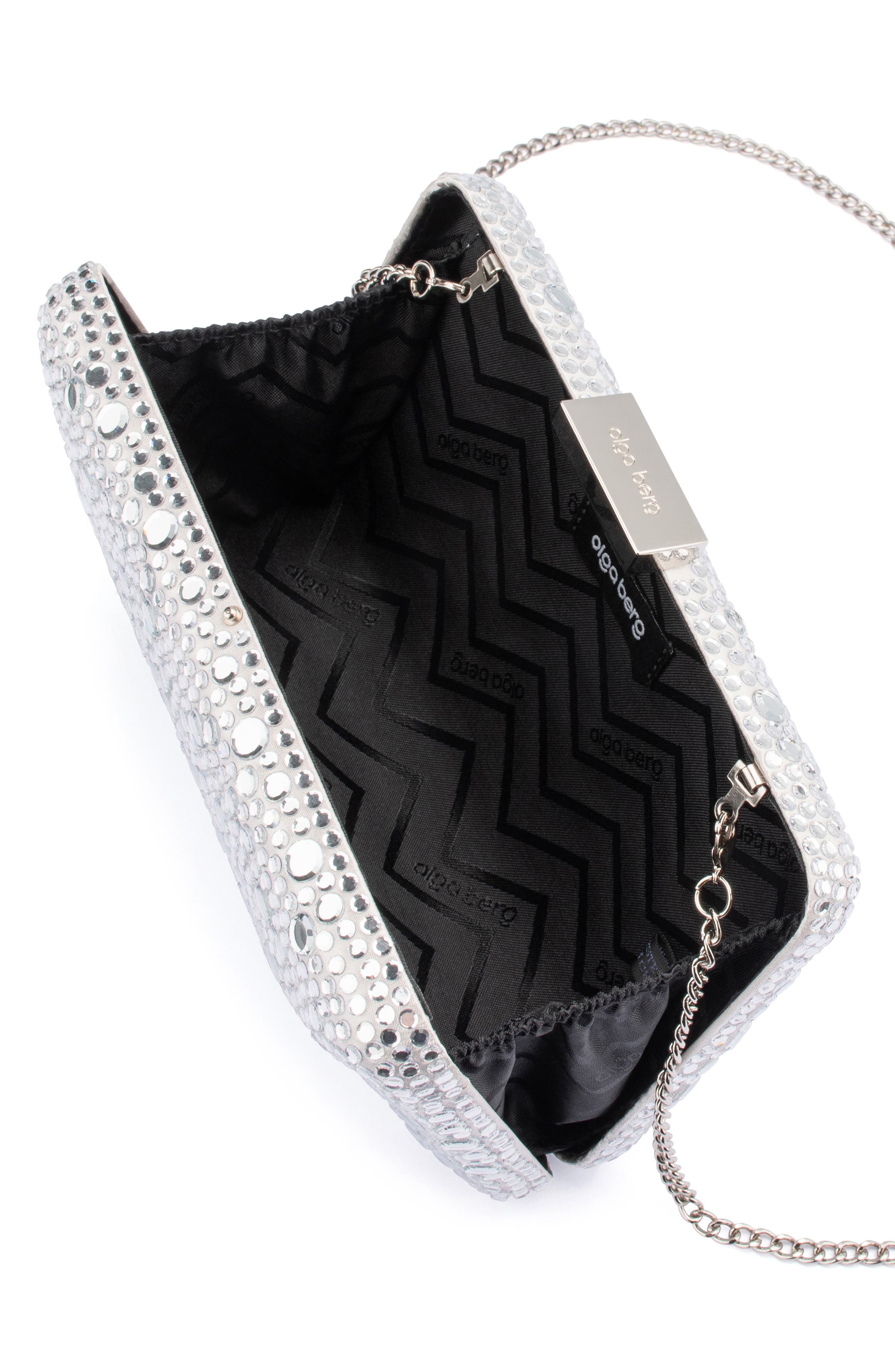 Olga Berg Harriet Crystal Frame Clutch, Alternate, color, Silver