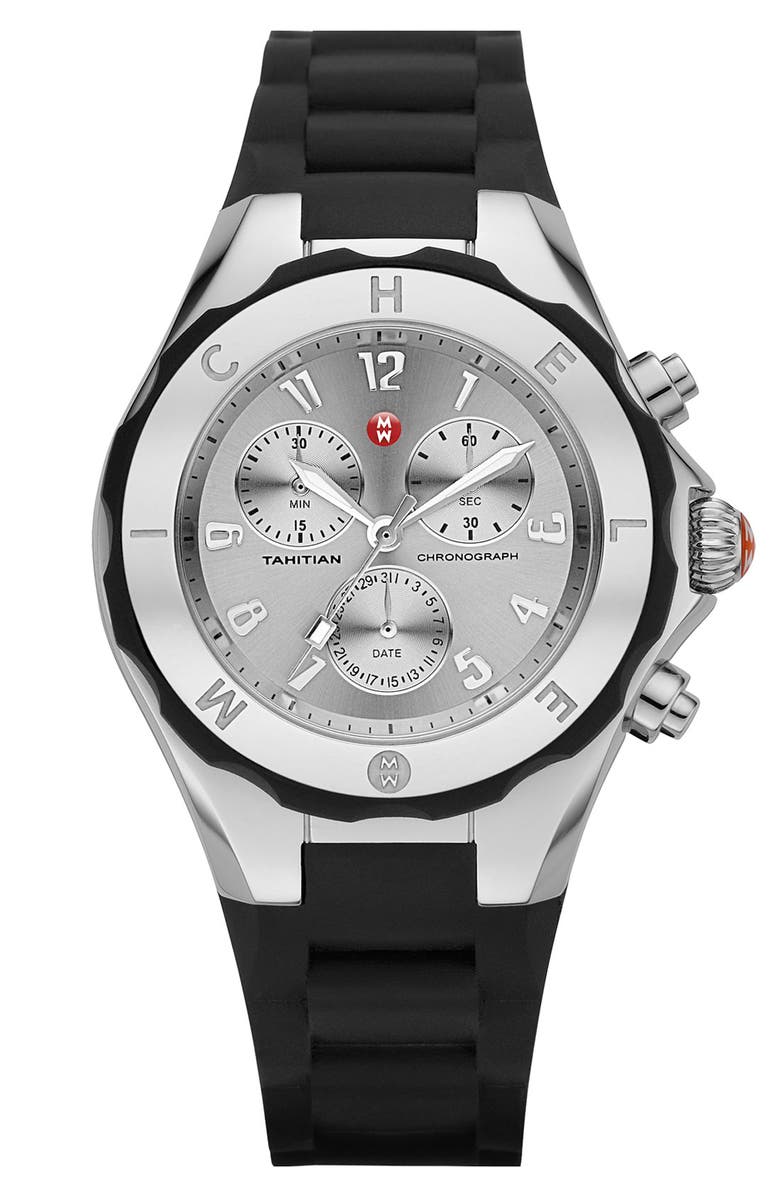 MICHELE 'Tahitian Jelly Bean' Silicone Strap Watch, 40mm, Main, color,