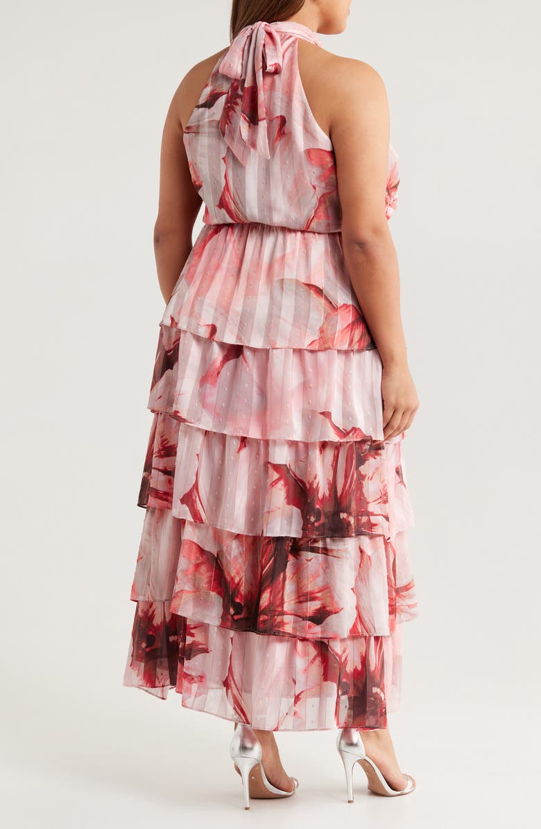 Socialite Metallic Floral Print Halter Dress, Alternate, color, Peach/ Brown