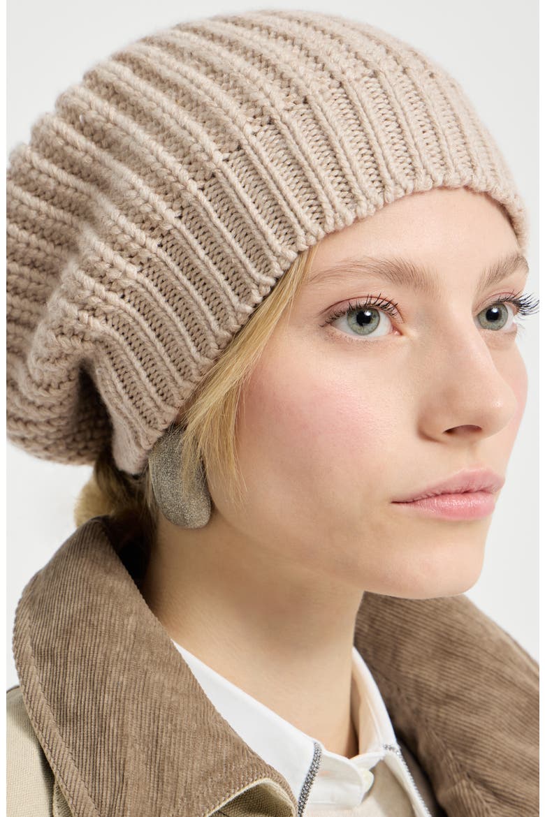 Cashmere and silk beanie, Alternate, color, Beige