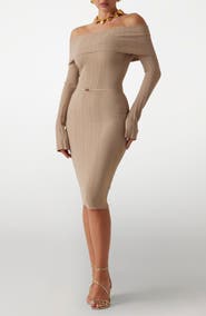 Marciano Giada Off the Shoulder Rib Body-Con Dress