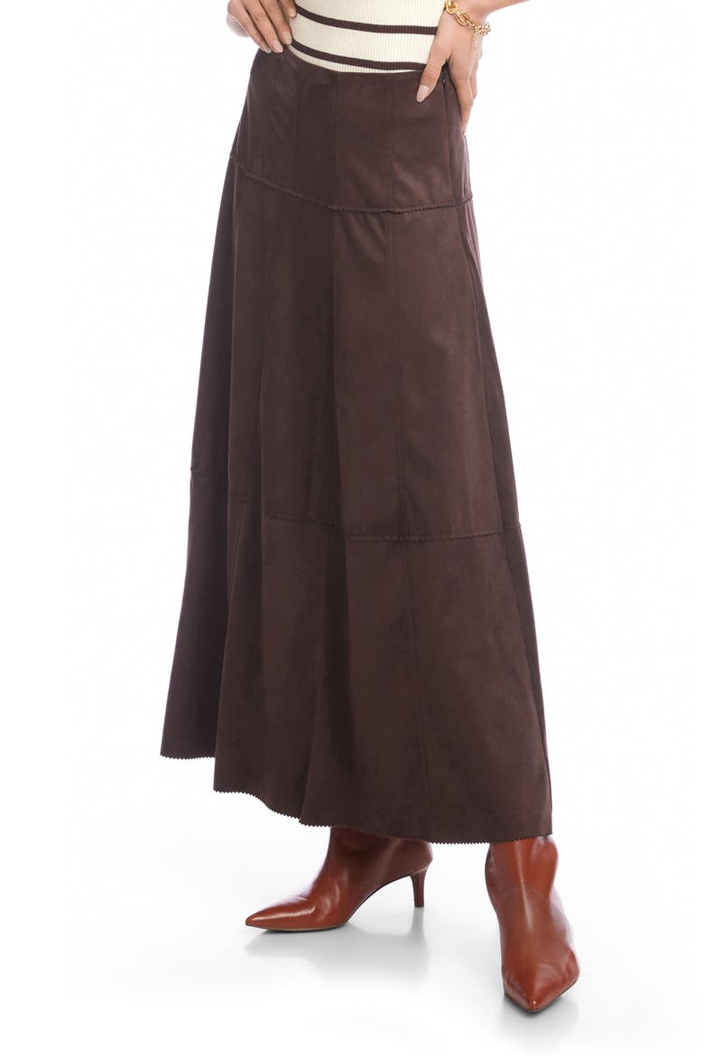 Faux Suede A-Line Maxi Skirt, Alternate, color, BROWN