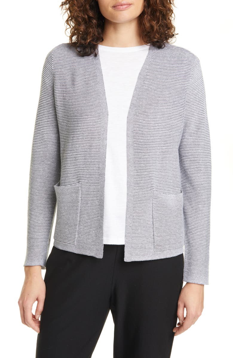 Eileen Fisher Ribbed Organic Linen & Cotton Cardigan, Main, color,