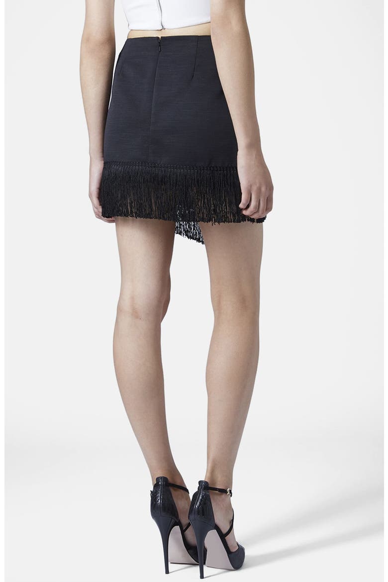 Fringe Trim Wrap Skirt, Alternate, color, BLACK