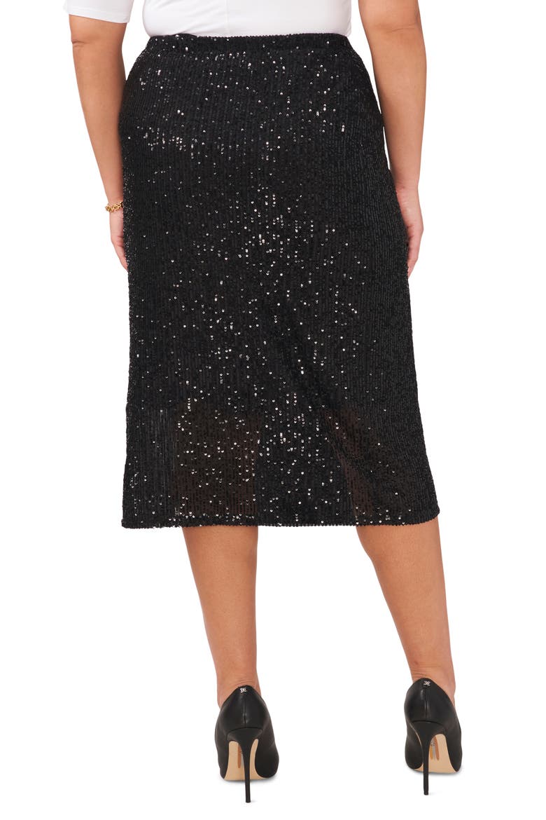 Sequin Slit Hem Midi Skirt, Alternate, color, RICH BLACK