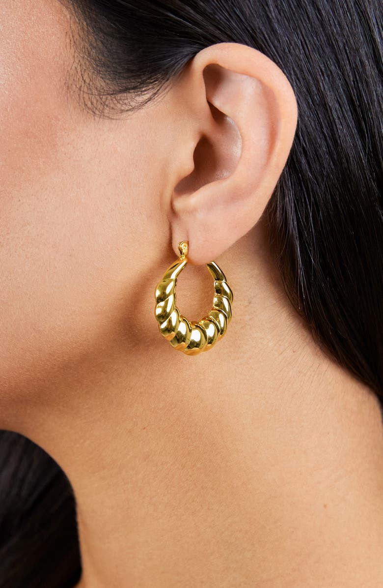 Sterling Forever Piper Twisted Polished Hoop Earrings, Alternate, color, Gold