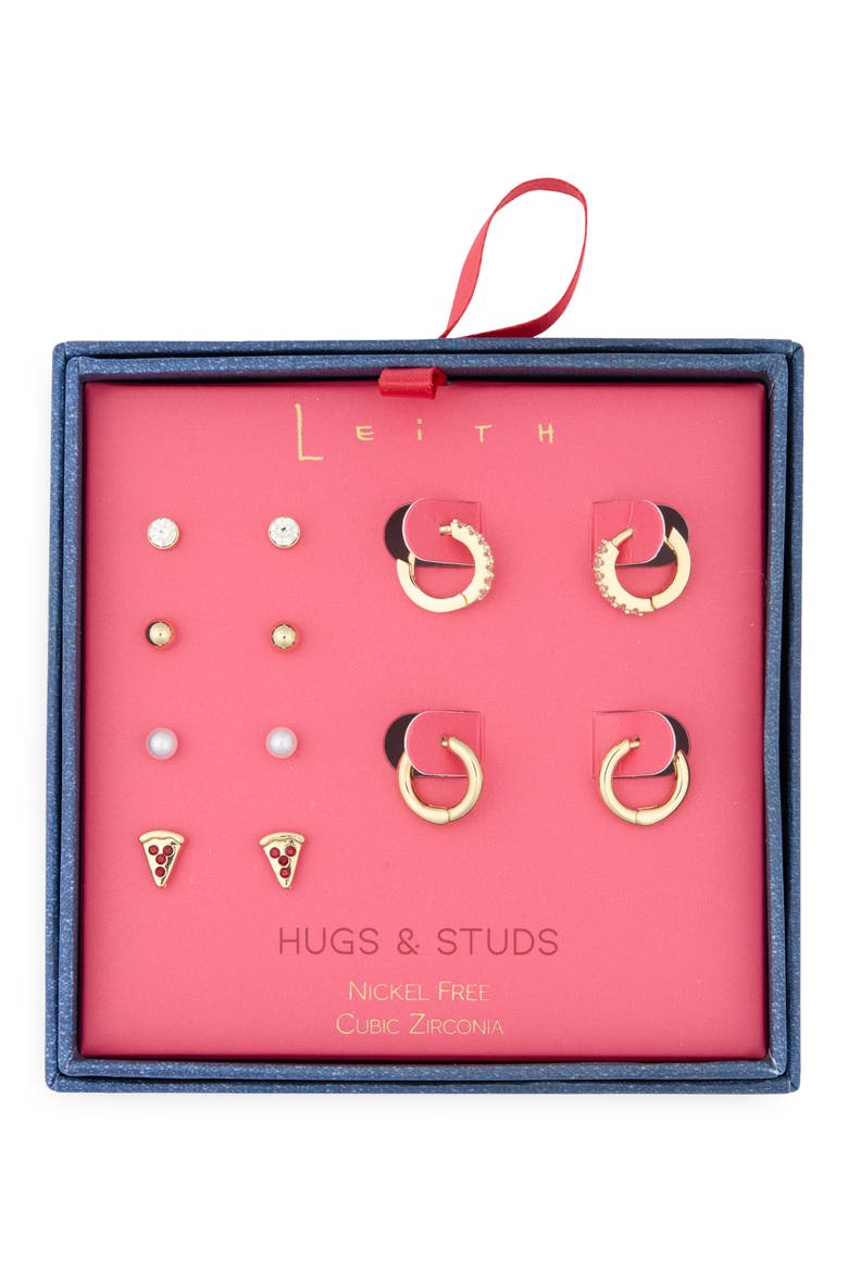 6-Pack Pizza Assorted Earrings Set, Main, color, RED MULTI- GOLD