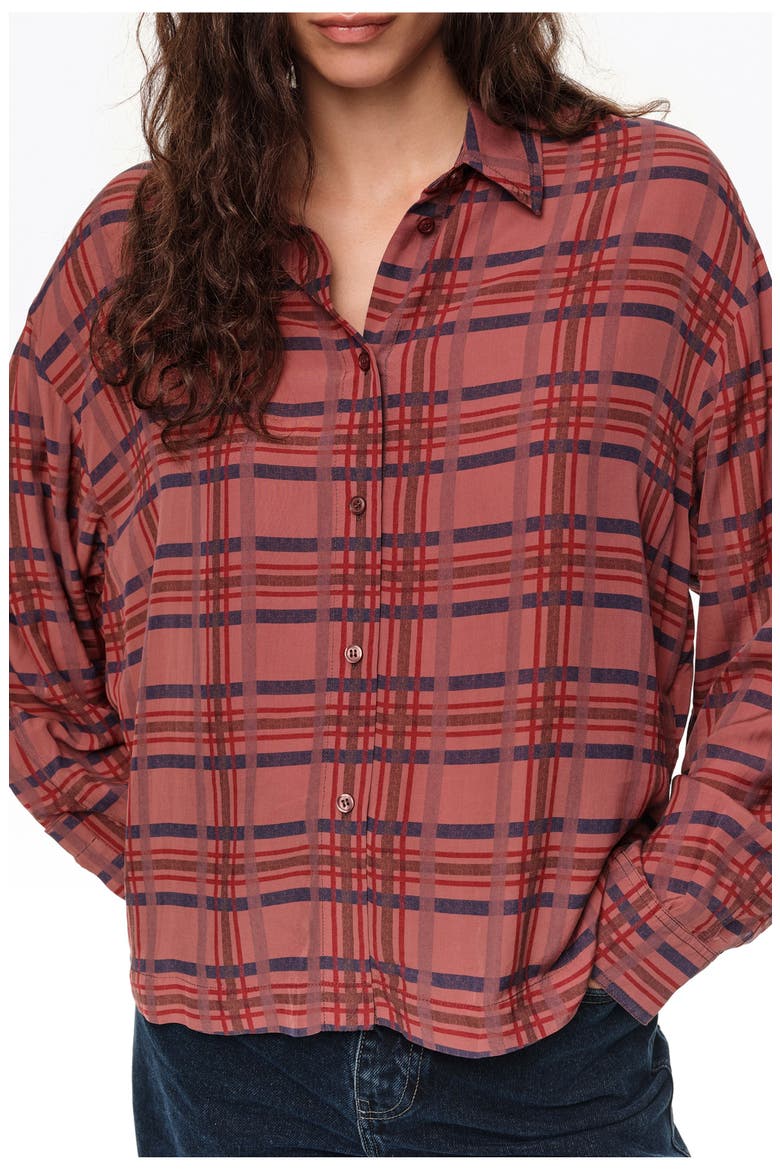 Checked Boxy Fluid Shirt, Alternate, color, GARNET