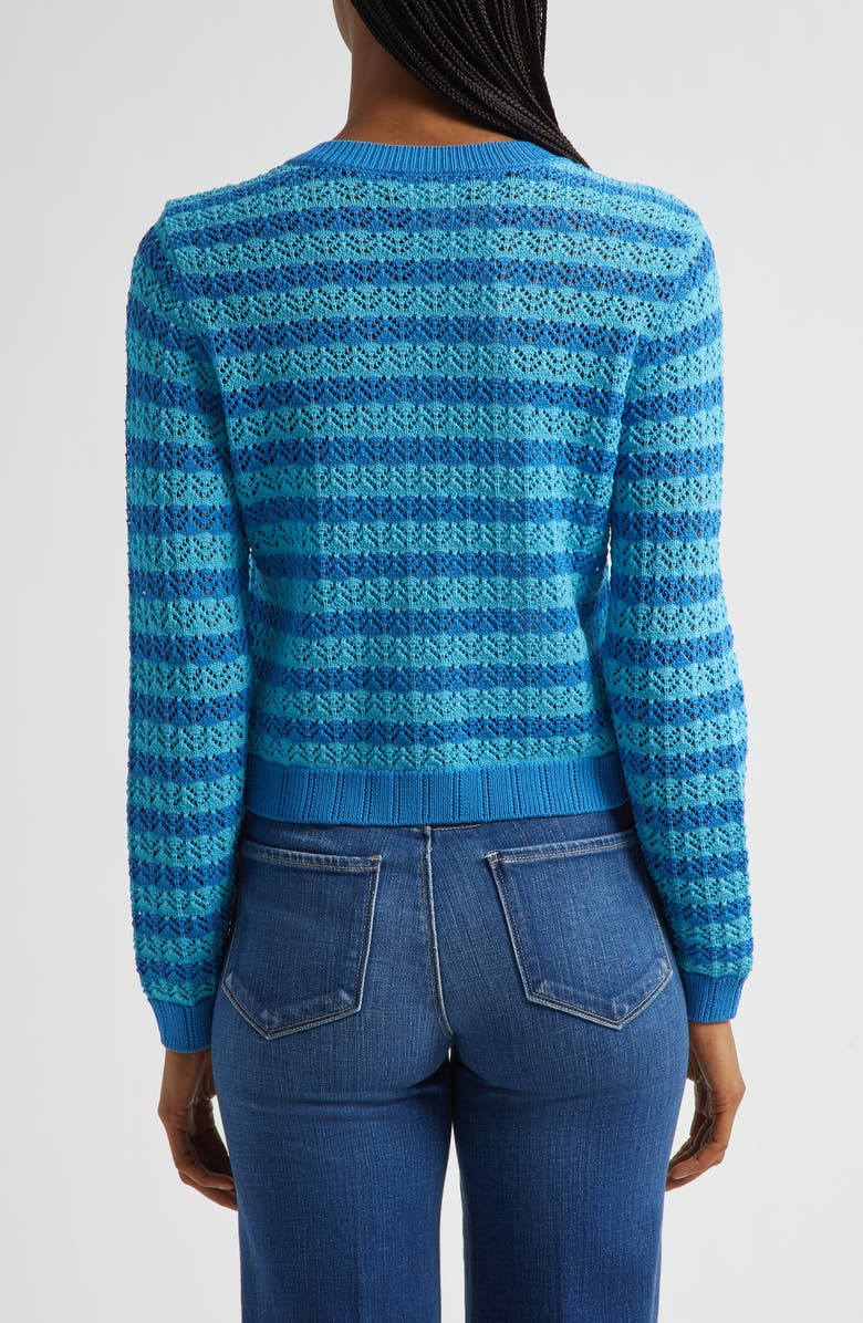 L'AGENCE Orla Stripe Pointelle Cardigan, Alternate, color, Blue Multi Stripe