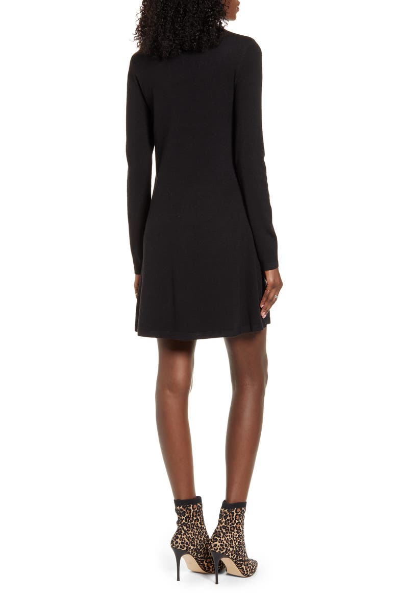 Happy Roll Neck Long Sleeve A-Line Sweater Dress, Alternate, color, BLACK