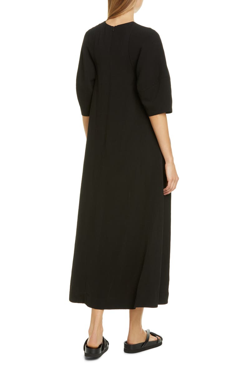 Puff Sleeve Midi Dress, Alternate, color, BLACK