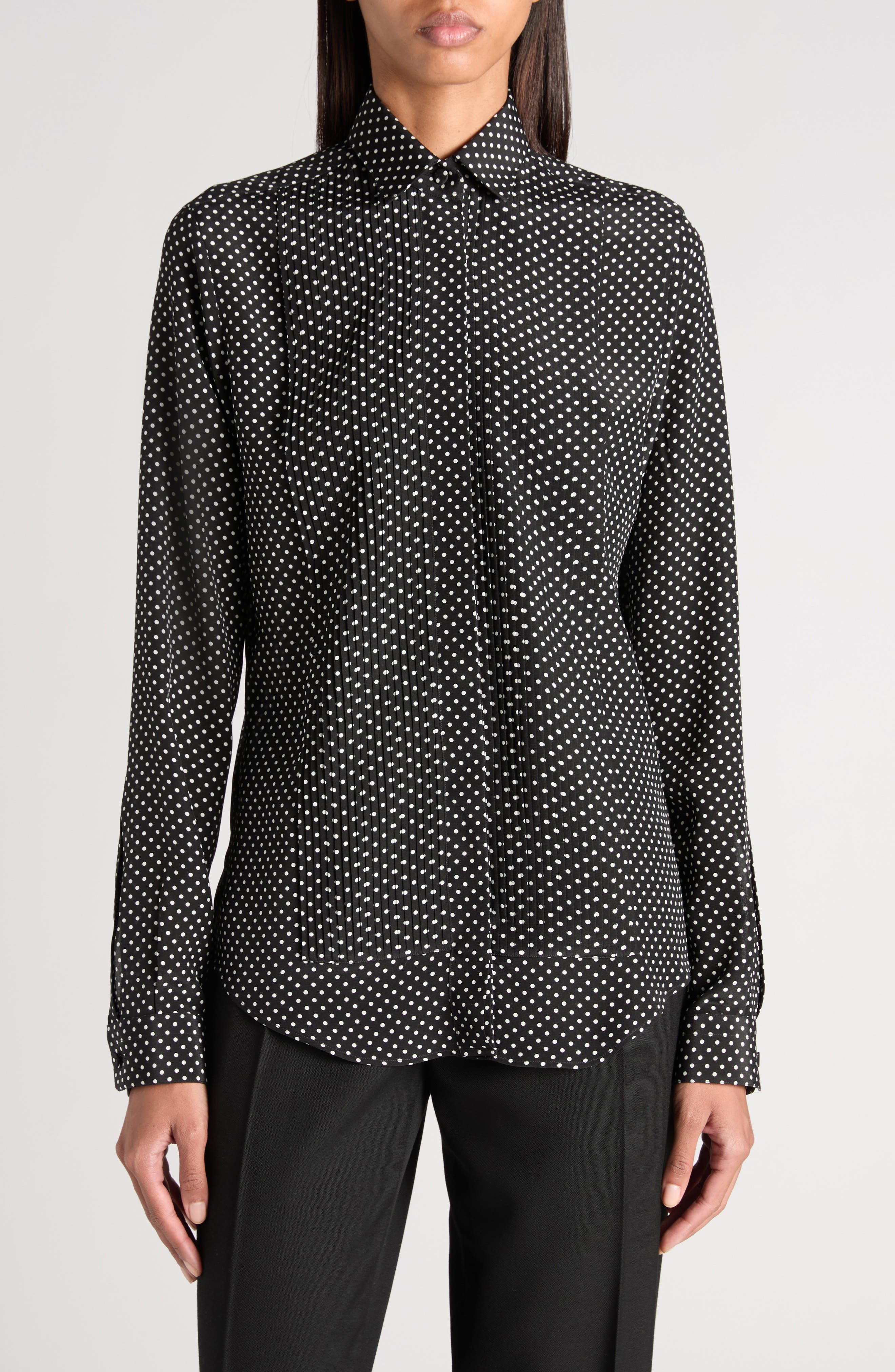 Mini Dot Pintuck Crepe Shirt
