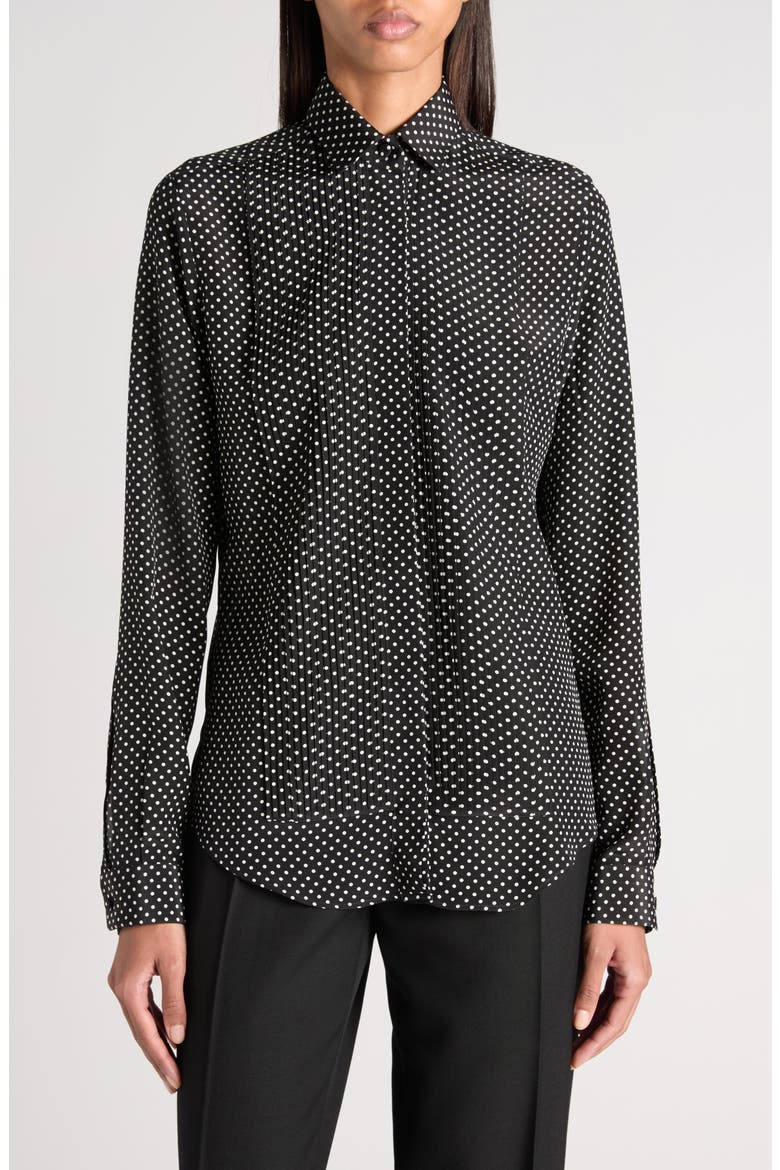 Mini Dot Pintuck Crepe Shirt, Main, color, BLACK/ OFF WHITE