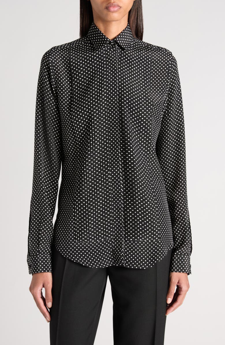 TOM FORD Mini Dot Pintuck Crepe Shirt, Main, color, Black/ Off White