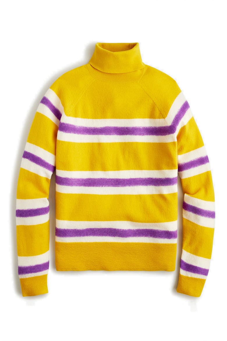 Stripe Boiled Wool Turtleneck Sweater, Main, color, CHARTREUSE SESAME WISTERIA