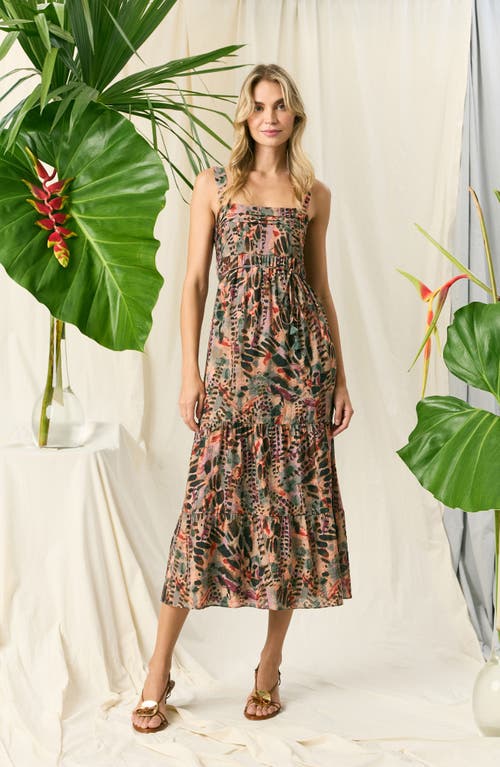 The Good Journey Cypress Stripes Midi Sundress In Brown/wine/coral