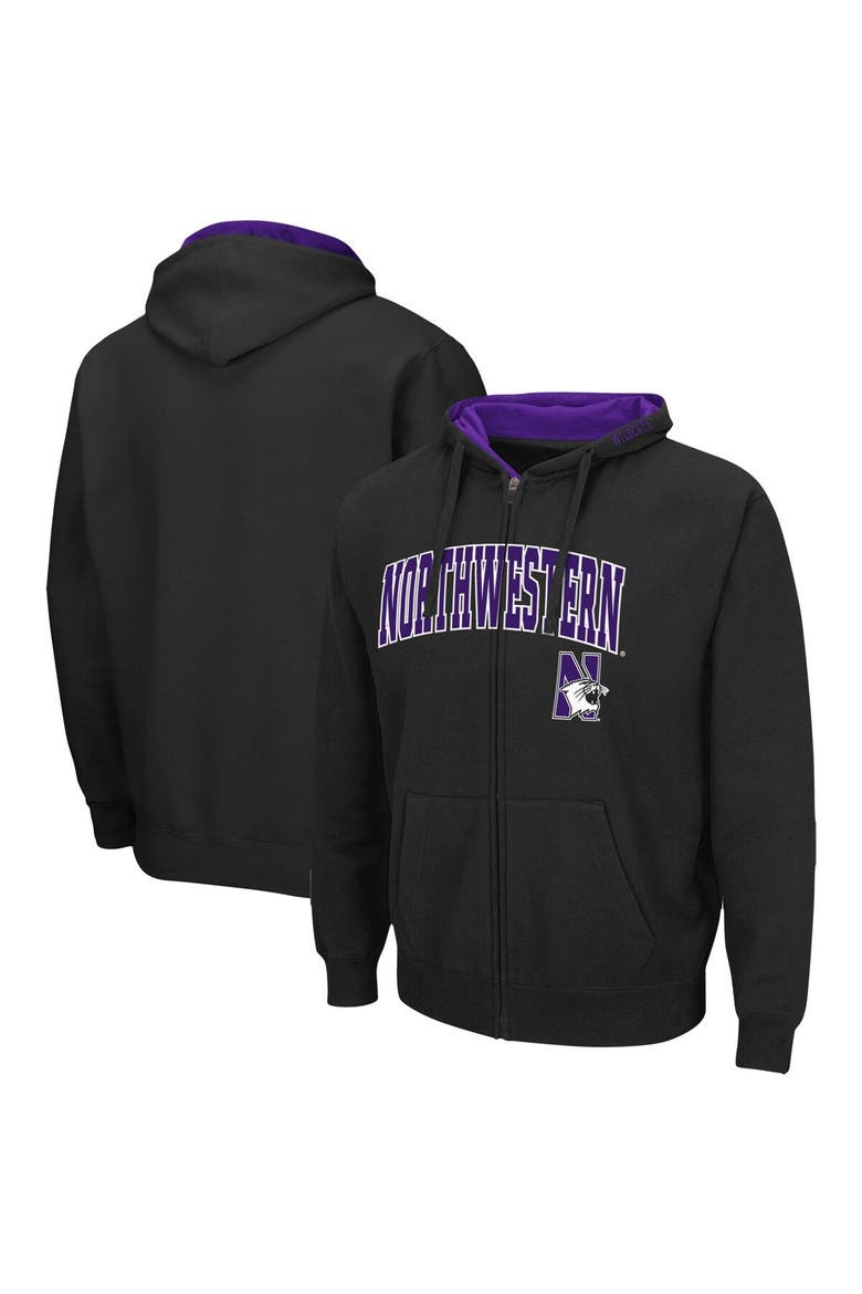 Men's Colosseum Black Northwestern Wildcats Arch & Logo 3.0 Full-Zip Hoodie, Main, color, Black