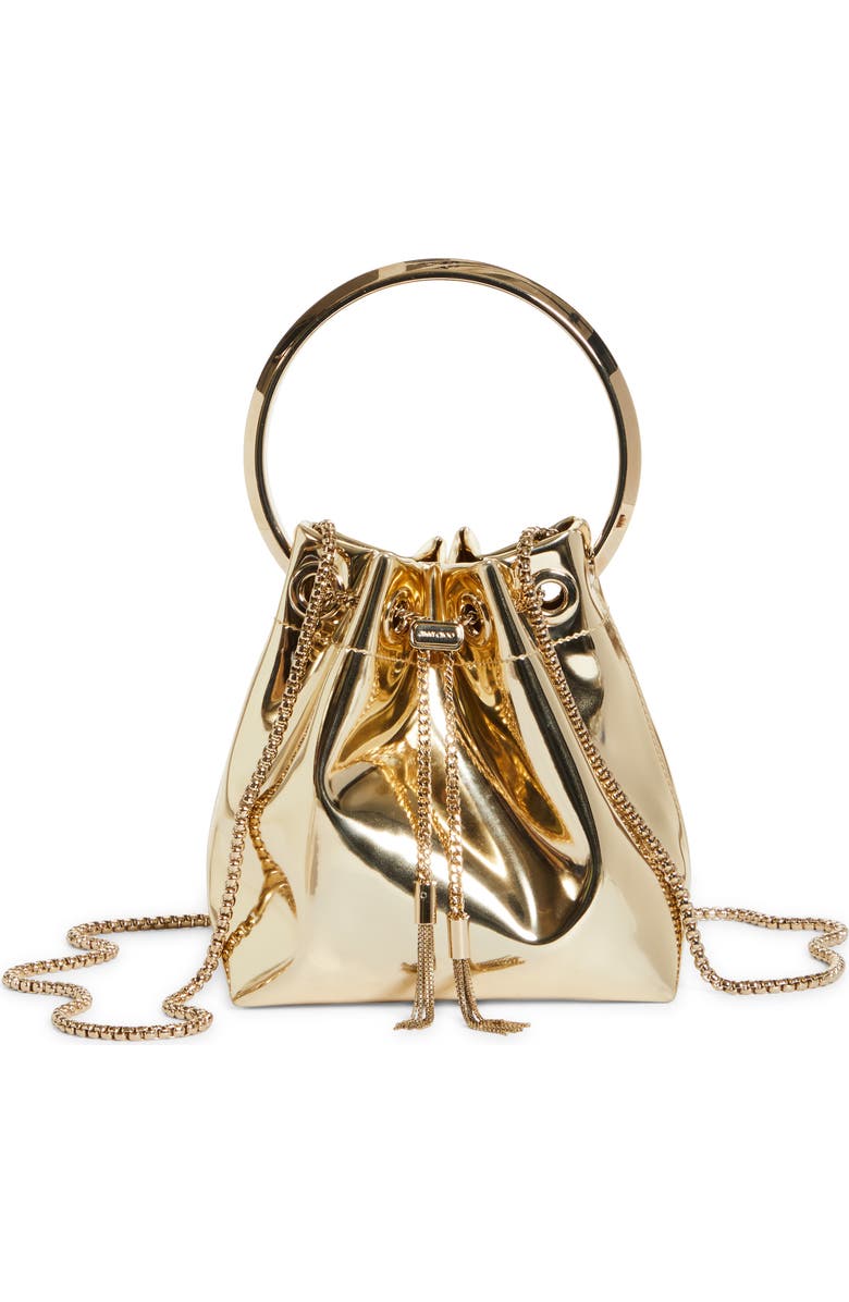 Jimmy Choo Bon Bon Mirror Fabric Top Handle Bag, Main, color, Gold