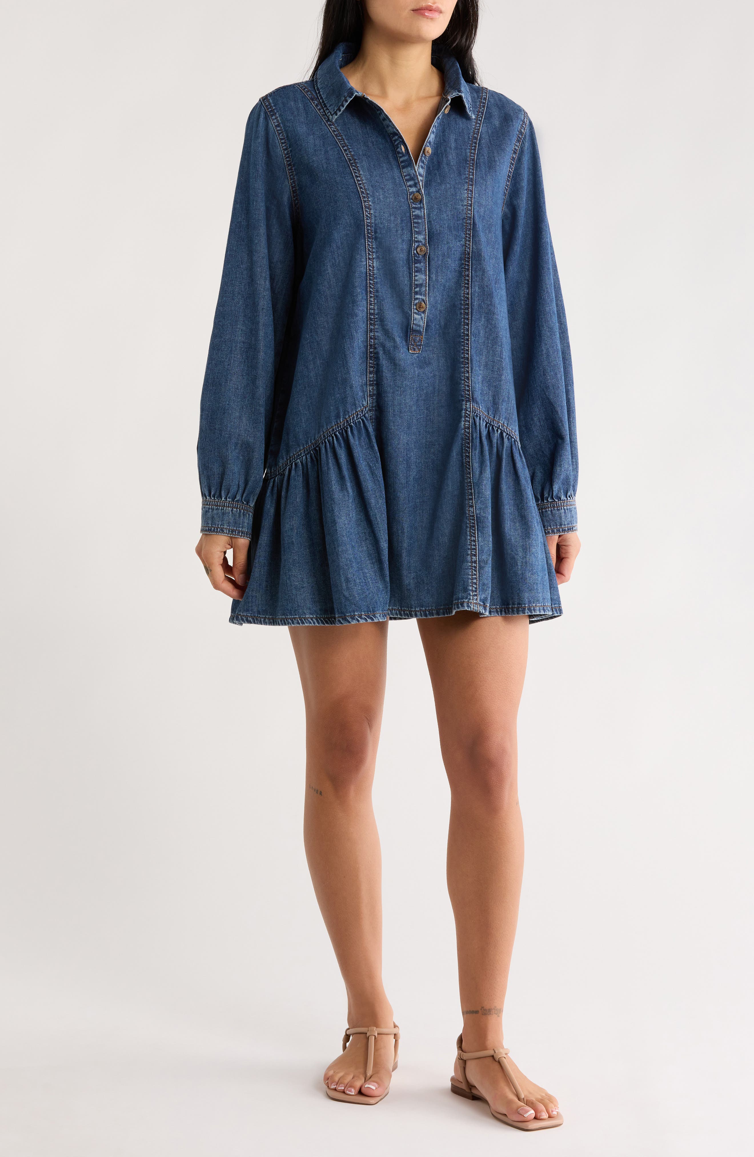 Habitual Long Sleeve Flirty Denim Minidress