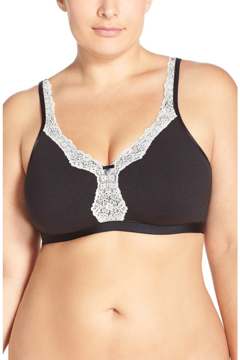Lace Trim Wireless Bra, Main, color, BLACK