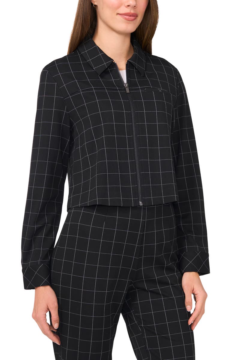 Halogen<sup>®</sup> Windowpane Check Crop Zip-Up Jacket, Alternate, color, Rich Black