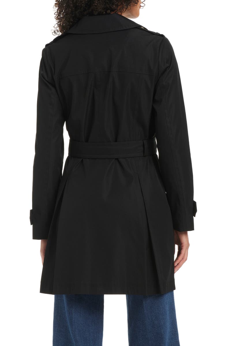 Kate Spade New York belted double breasted pleated trench coat, Alternate, color, Black