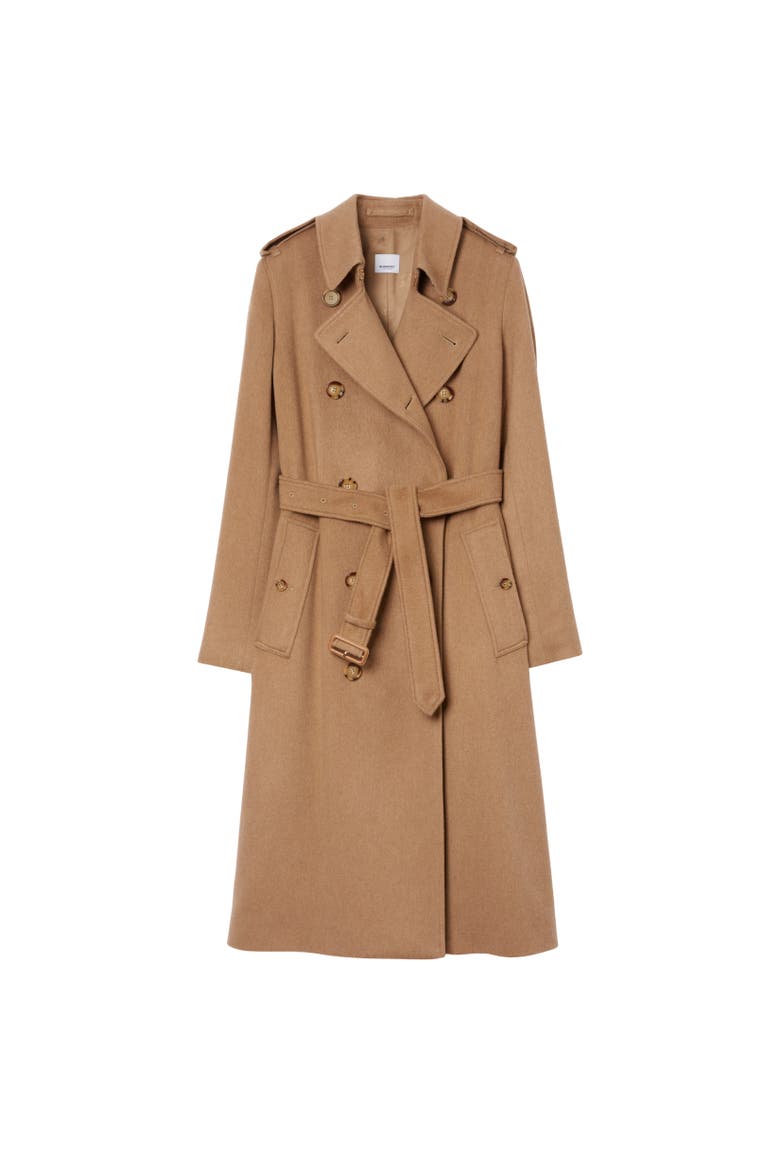Long Cashmere Blend Kensington Trench Coat, Alternate, color, Camel melange