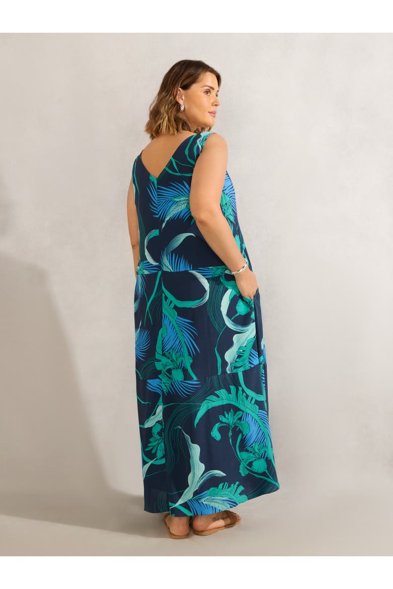 Abstract Leaf Print V-Neck Maxi Dress, Alternate, color, Multi