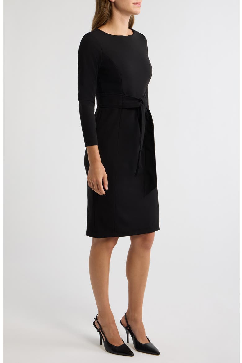 Tie Waist Scuba Crepe Sheath Dress, Alternate, color, ANNE BLACK