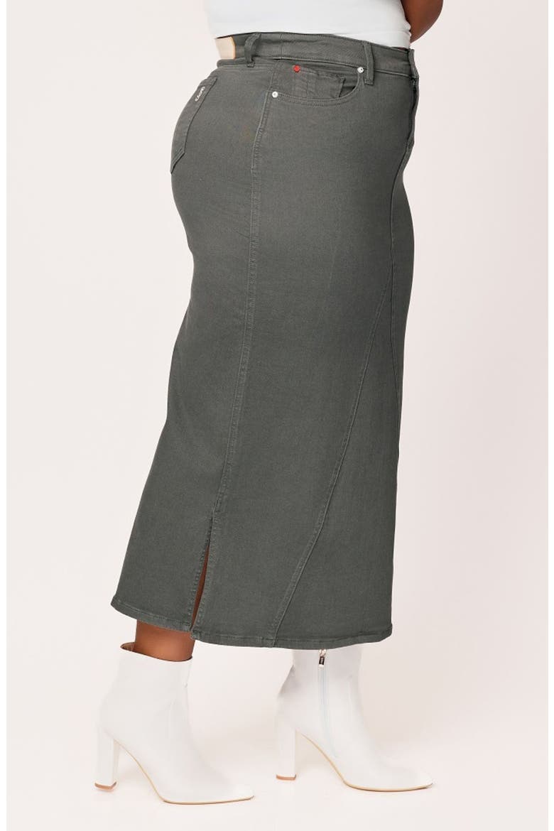 Denim Midi Skirt, Alternate, color, DARK OLIVE