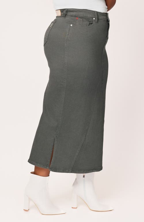 Slink Jeans Denim Midi Skirt In Dark Olive